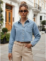 Krátká dámská košile s kapsou, džínová modrá, FashionStreet TY5691