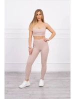 Souprava s halenkou s žebrováním béžová