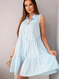 Dámské bavlněné košilové šaty bez rukávů s knoflíky modré