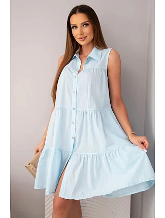 Dámské bavlněné košilové šaty bez rukávů s knoflíky modré