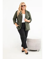 Dámské sako Plus Size manšestrové s klopami a kapsami khaki Dámské sako Plus Size manšestrové s klopami a kapsami khaki