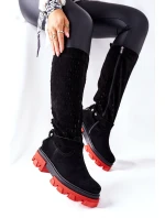 Dámské Kozačky Lewski Černé Semišové 2866