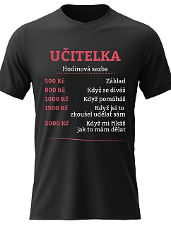 Dámské bavlněné tričko s potiskem - HODINOVÁ SAZBA UČITELKA - černé