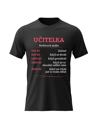 Dámské bavlněné tričko s potiskem - HODINOVÁ SAZBA UČITELKA - černé