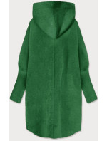 Tmavě zelený dlouhý vlněný přehoz přes oblečení typu alpaka s kapucí (908)