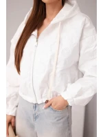 Dámská prošívaná bunda s kapucí a ozdobným květinovým ražením bílá