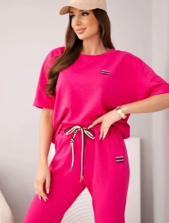 Dámský set viskózový máslo s krátkým rukávem a kalhotami s ohrnutým lemem fuchsie