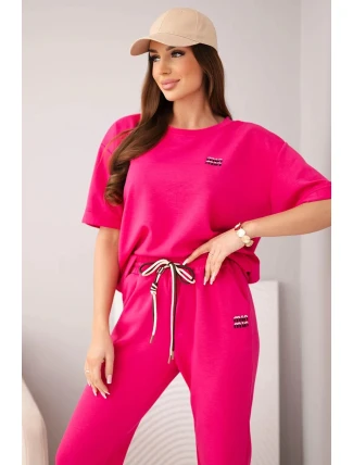 Dámský set viskózový máslo s krátkým rukávem a kalhotami s ohrnutým lemem fuchsie