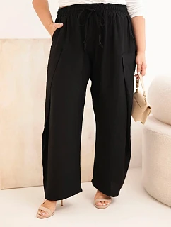 Dámské bavlněné kalhoty Plus Size s gumou v pase černé