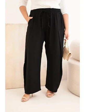 Dámské bavlněné kalhoty Plus Size s gumou v pase černé Dámské bavlněné kalhoty Plus Size s gumou v pase černé