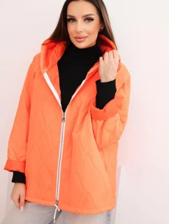 Dámská jarní prošívaná bunda s kapucí a zipem oranžová
