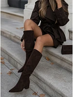 Dámské semišové kozačky na podpatku, zateplené, hnědé, FashionStreet ZY1435 Dámské semišové kozačky na podpatku, zateplené, hnědé, FashionStreet ZY1435