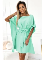 287-31 SOFIA Dámské motýlí šaty se zavazováním v pase - MINT