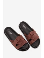 Dámské pantofle Eko semiš s pásky tmavě hnědé Marivessa