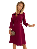 SANDY - Rozšířené košilové dámské šaty ve vínové bordó barvě 286-5