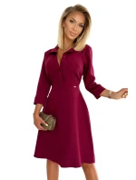 SANDY - Rozšířené košilové dámské šaty ve vínové bordó barvě 286-5 SANDY - Rozšířené košilové dámské šaty ve vínové bordó barvě 286-5
