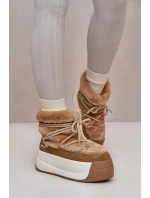 Kožené Dámské Sněhule Na Silné Podešvi S Kožešinou Big Star OO274A207 Hnědé