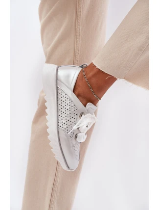 Dámské Kožené Tenisky Na Platformě D&A LR51-796 Stříbrné