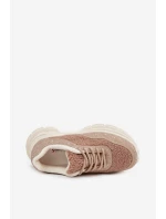 Dámské tenisky s krystaly a beránkovým kožíškem béžové Zarika