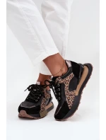 Dámské kožené tenisky na platformě s leopardím vzorem Artiker – černé