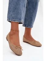 Dámské baleríny s pletením a mašlí Belirra – camel
