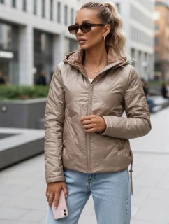 Dámská prošívaná lehce zateplená bunda s kapucí taupe TY5633