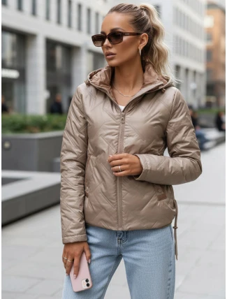 Dámská prošívaná lehce zateplená bunda s kapucí taupe TY5633