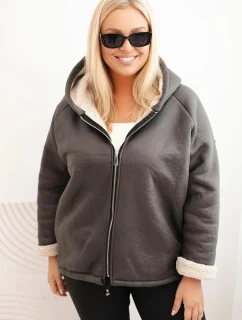 Dámská bunda Plus Size s kapucí a beránkem grafitová