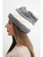 Dámská zimní čepice z vlny s ozdobným vzorem K446 ecru + šedá