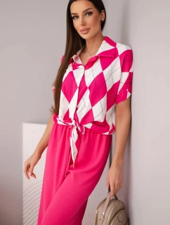 Dámská souprava viskózová halenka s vázáním a kalhoty s gumou fuchsie