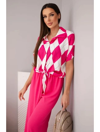 Dámská souprava viskózová halenka s vázáním a kalhoty s gumou fuchsie