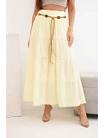 Dámská maxi bavlněná sukně s ažurovou výšivkou a elastickým pásem žlutá