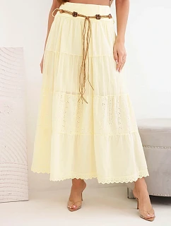 Dámská maxi bavlněná sukně s ažurovou výšivkou a elastickým pásem žlutá