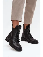 Kožené dámské kozačky na nízkém podpatku Vinceza 66818 Černé