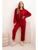 Dámská souprava máslová mikina s kapucí a kalhoty s páskem bordó