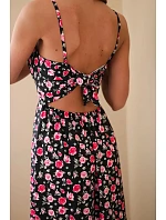 Dámské maxi šaty s květinovým vzorem na ramínkách s vázáním na zádech černá Dámské maxi šaty s květinovým vzorem na ramínkách s vázáním na zádech černá