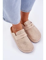 Dámské sandály zdobené zirkony na platformě béžové Deorani