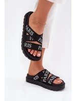 Dámské pantofle s textilními pásky Paris na platformě černé Celinea