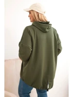 Dámská mikina Plus Size s kapucí a potiskem khaki