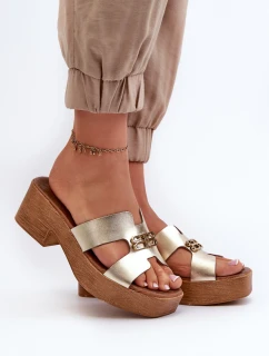 Zazoo 40412 Kožené Elegantní Dámské Žabky S Ozdobou Zlaté