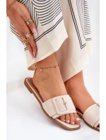 Ploché Dámské Sandály Eko Kožené S Přezkou Béžové Bamma