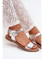Dámské Sandály Na Plochém Podpatku Eko Kůže Stříbrné Kivara