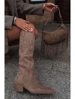 Eko semišové kozačky kovbojky dámské na podpatku béžové Jenaya