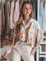 Dámské květované tričko oversize BLOSSIVA light beige FashionStreet DY0464