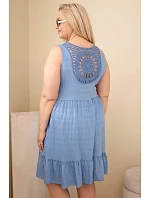 Dámské šaty Plus Size viskózové s krajkou bez rukávů džínové