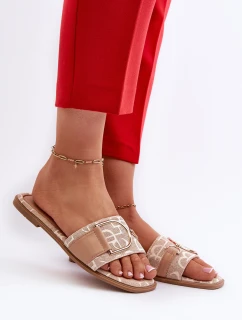 Lesklé Dámské Žabky S Ozdobou Beige Taleci