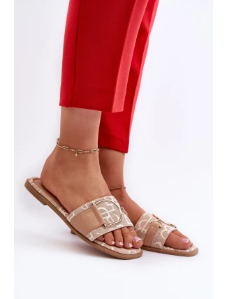 Lesklé Dámské Žabky S Ozdobou Beige Taleci Lesklé Dámské Žabky S Ozdobou Beige Taleci