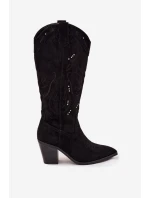 Dámské kozačky s podpatkem z eko semiše Černé Coretta