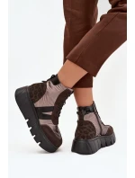 Dámské zateplené kotníkové boty na platformě 58562 Hnědá vzor - Vinceza