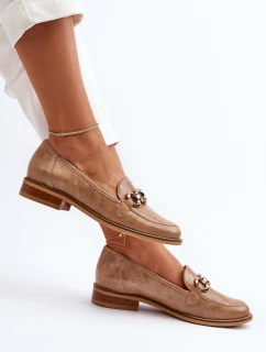 Kožené dámské lakované mokasíny Laura Messi 2760 hnědé